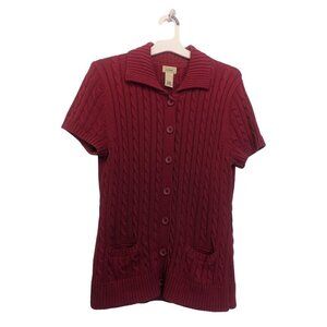 L.L.Bean Cable Knit Short Sleeve Pink Sweater Cardigan with Pockets Size Large